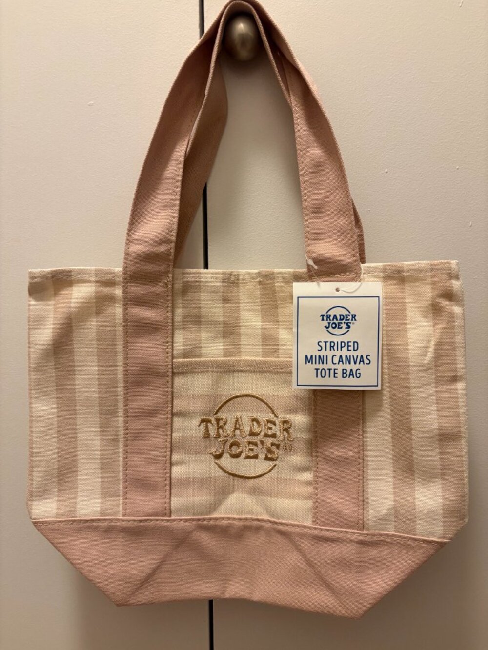 Trader Joe's Striped Mini Canvas Tote Bag — Beige & Cream, NWT